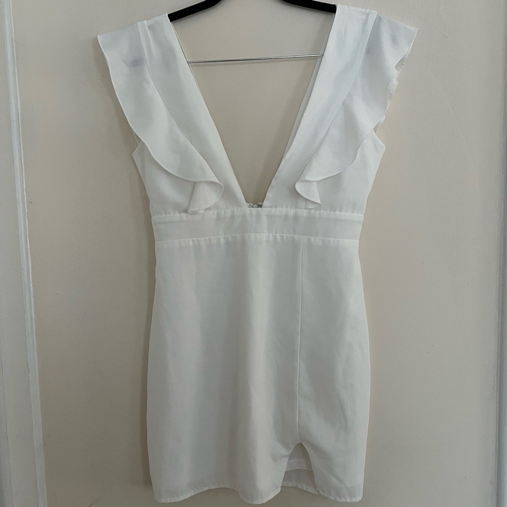 Superdown White Backless Ruffle Dress
